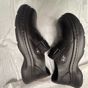 Clarks PRO‎ Sky Black Leather Slip-On Work Shoes 8W New Comfort Grip